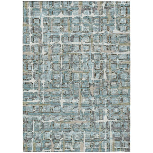 Chantille Machine Washable Indoor/Outdoor Abstract ACN2762 Teal 9 ft. x 12 ft. Area Rug