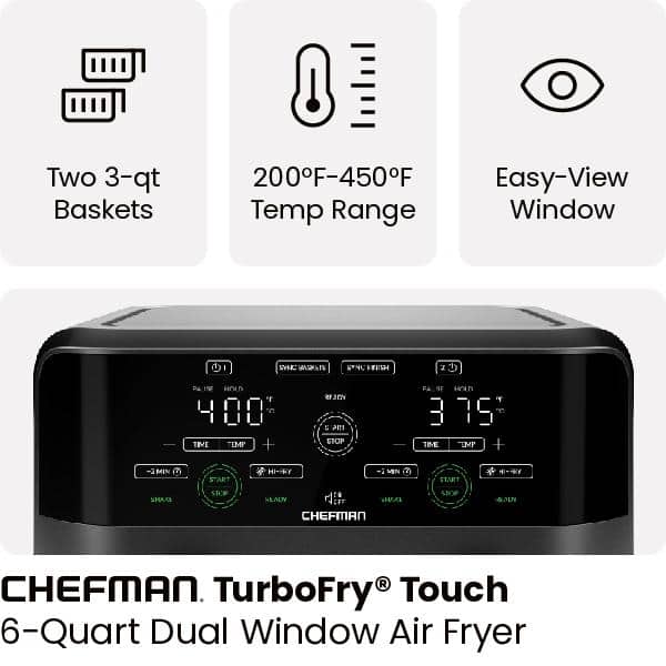 Chefman 6-Quart Black Dual Basket Digital Air Fryer Oven