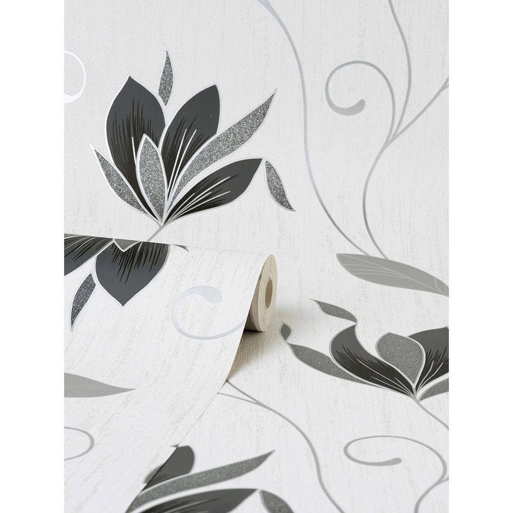 Synergy Black and Silver Floral Removable Wallpaper, 20.5" x 33'