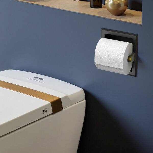 MEKOTRIN Recessed Toilet Paper Holder – 304 Stainless Steel Wall Mount, Black Finish, Space-Saving Rear Bracket For Bathrooms & Kitchens