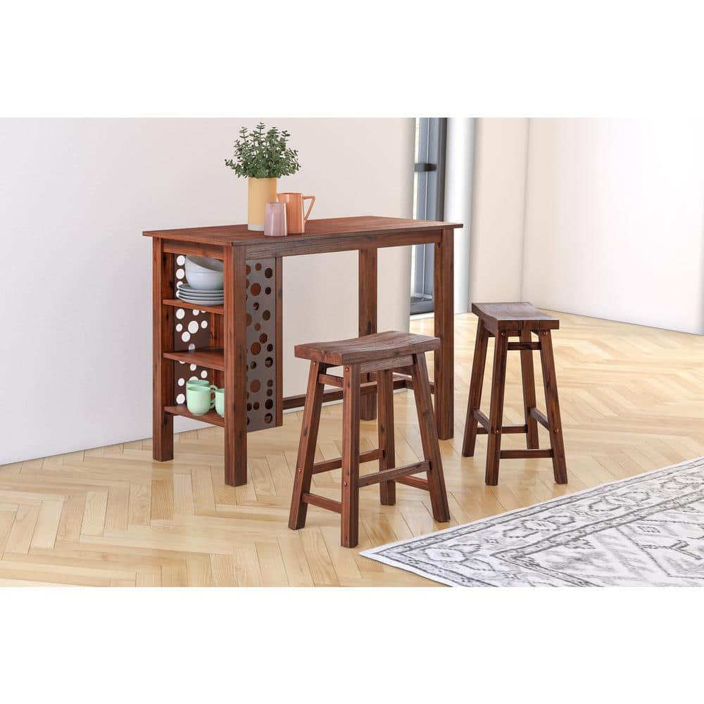 Chestnut Reclaimed Wood Counter Height Dining Table with Shelves