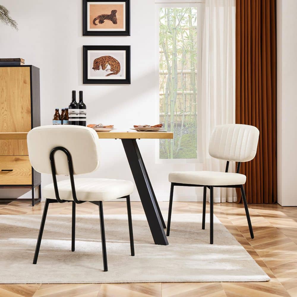 White Faux Leather Upholstered Mid-Century Modern Dining Chairs with Cushion Seat, Set of 2 price history on PriceWatchPro