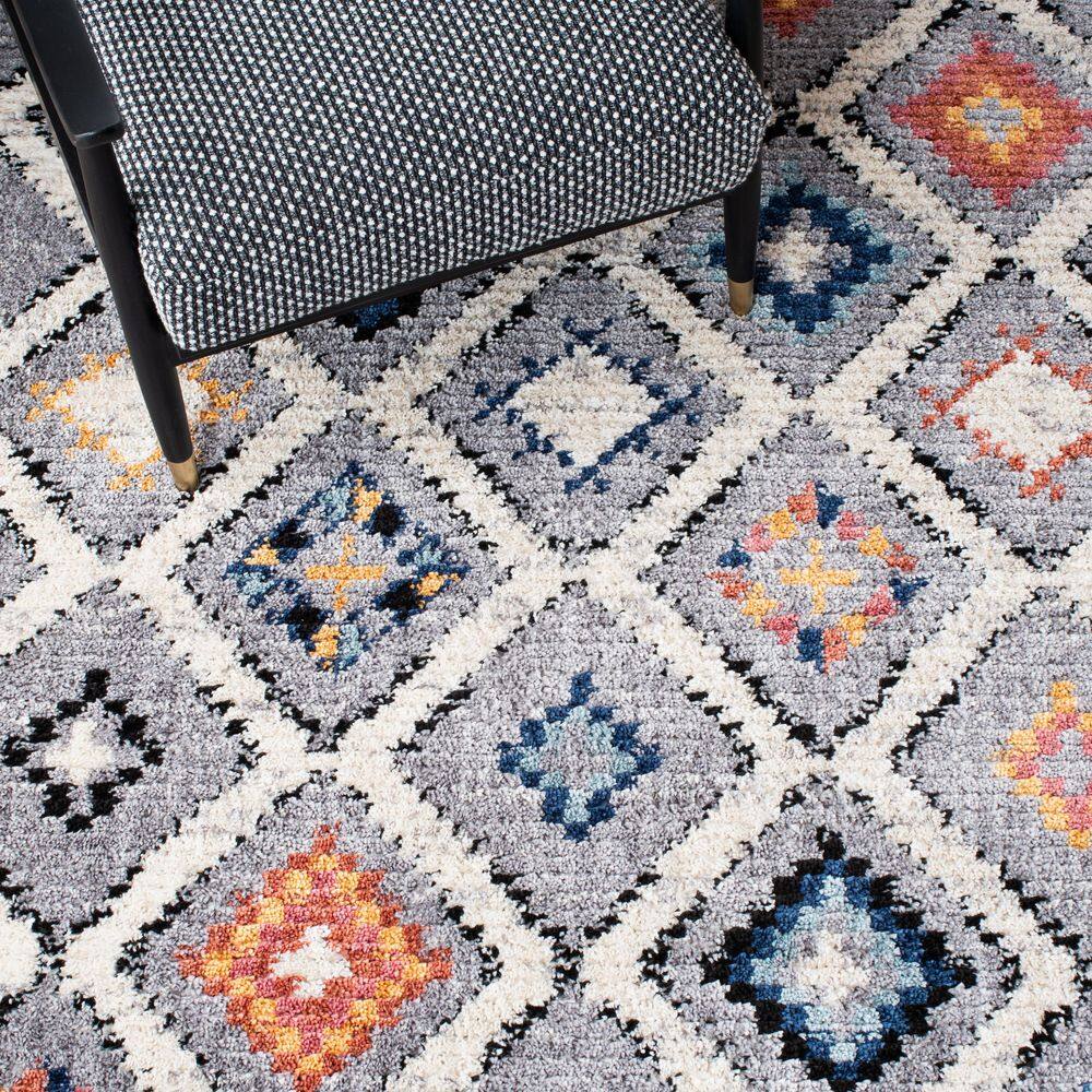 Gray and Multicolor Diamond Pattern 8' x 10' Synthetic Area Rug