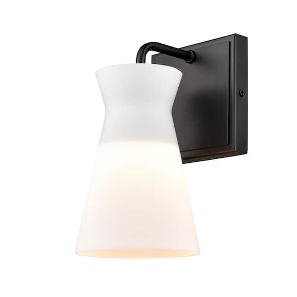Titan Lighting Byron 5 in. W 1-Light Matte Black Vanity Light with Glass Shade