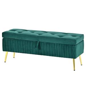 44.5 in. W x 15.7 in. D x 17.7 in. H Green Linen Cabinet with Upholstered Button-Tufted Ottoman and Metal Legs