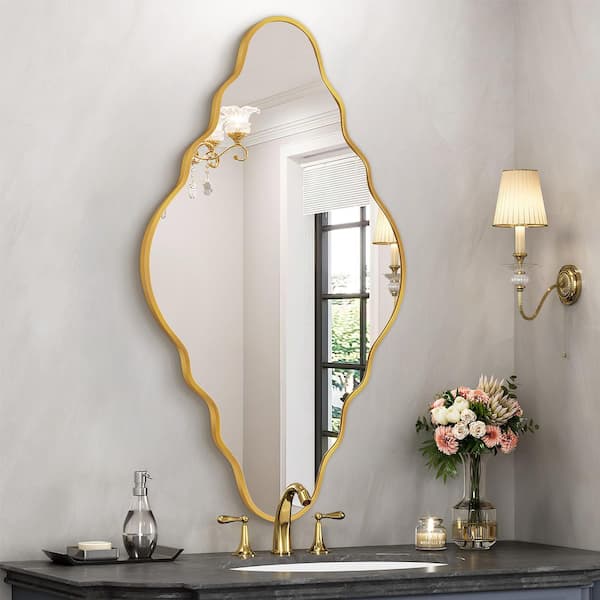 20 in. W x 35 in. H Scalloped Gold Aluminum Alloy Framed Decorative Irregular Wall Mirror