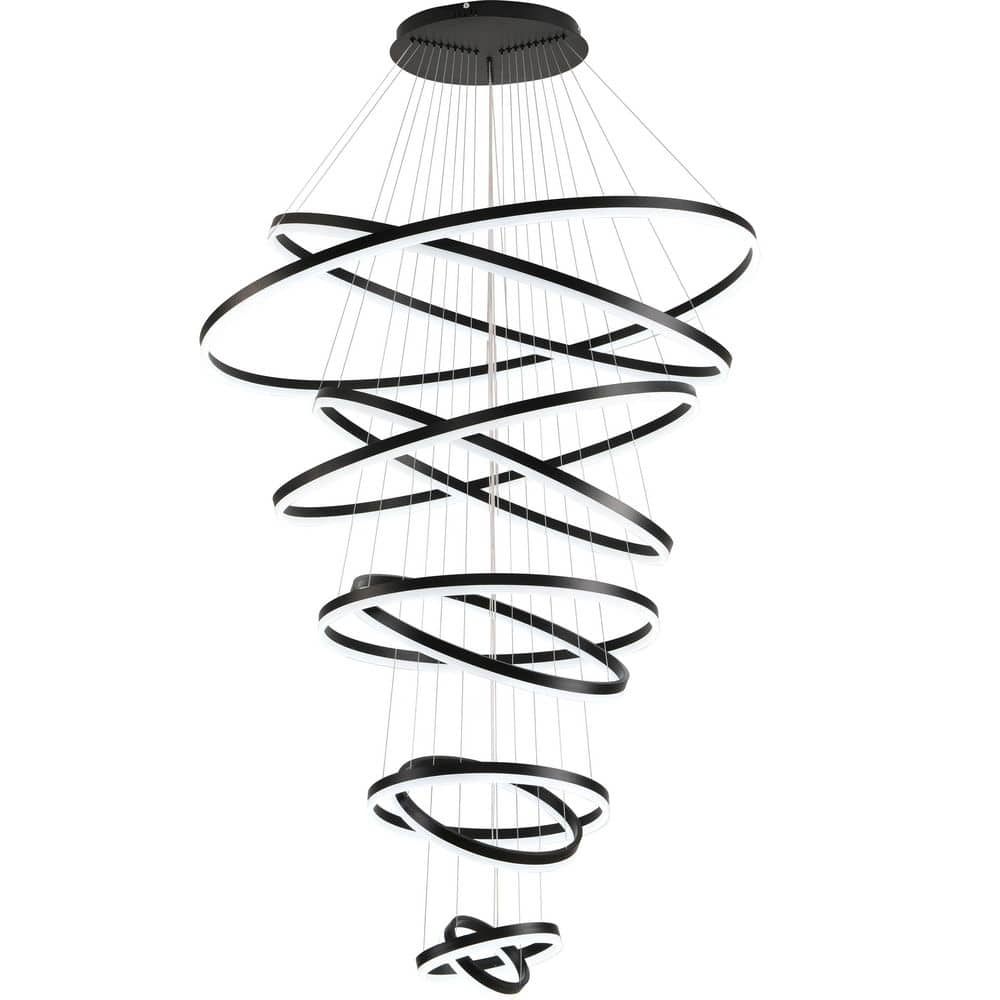 Modern Chandelier, 10 Ring Dimmable Integrated LED Black Chandelier for High Ceiling Chandelier for Entryway price history on PriceWatchPro