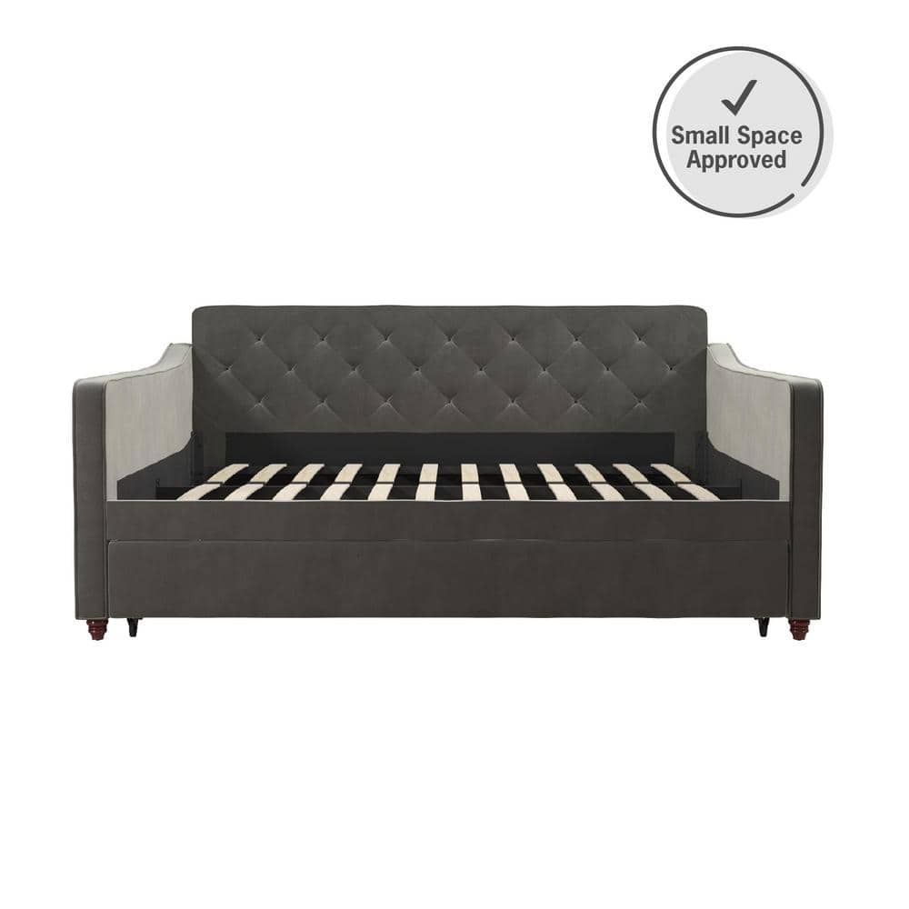 Gray Velvet Upholstered Full Daybed with Tufted Design