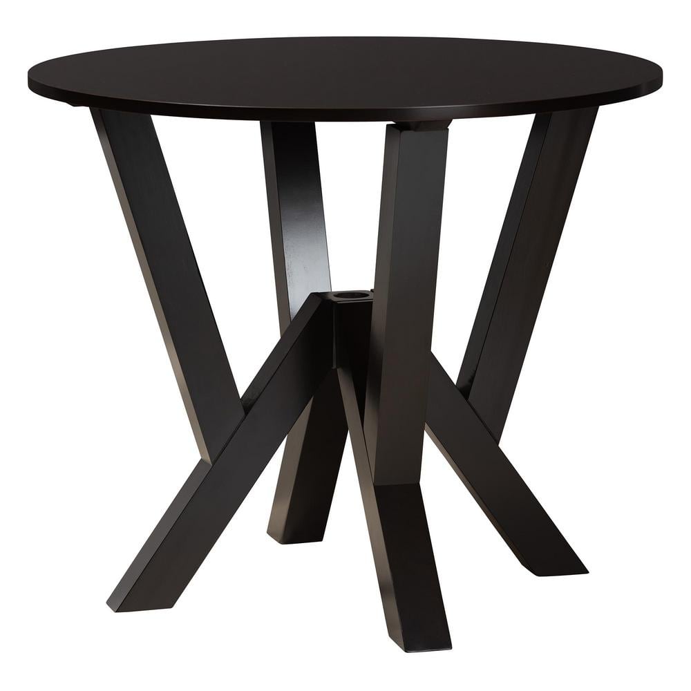 Elise Round Espresso Wood Dining Set with Beige Fabric Seats, 5-Piece