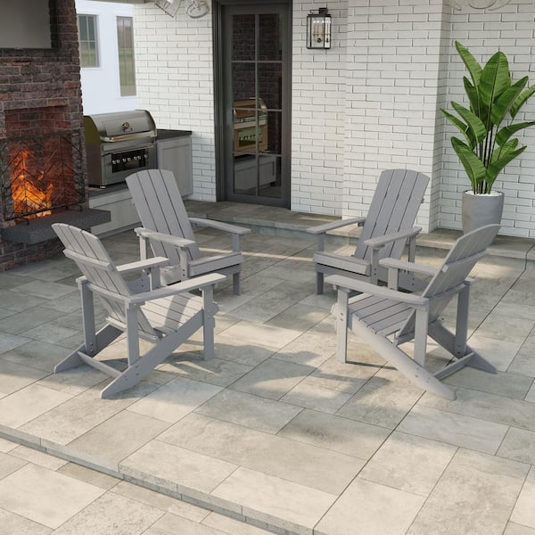 Light Gray Weather Resistant HIPS Plastic Adirondack Chair for Outdoors (4-Pack)
