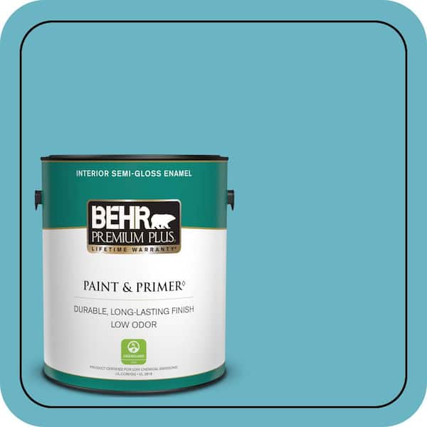 BEHR PREMIUM PLUS 1 gal. #530D-5 Riverside Blue Semi-Gloss Enamel Low Odor Interior Paint & Primer