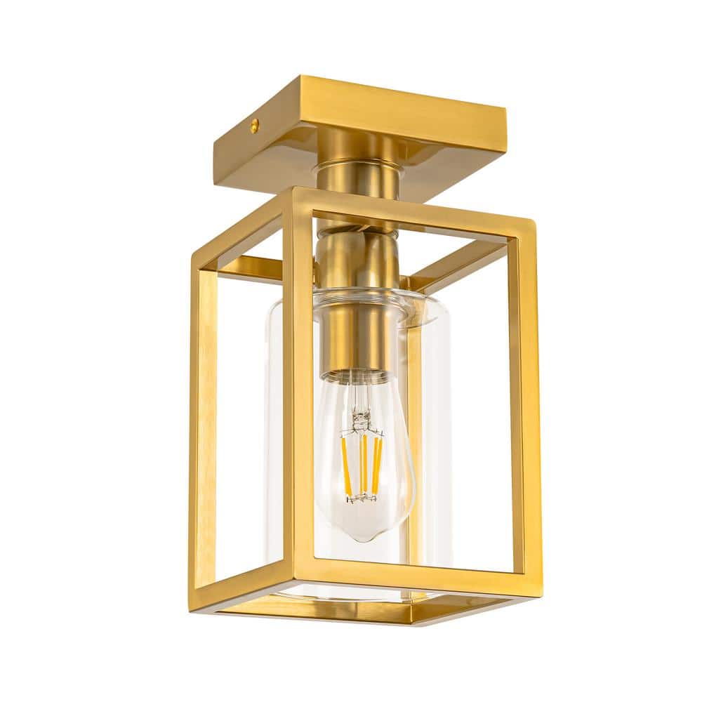 5.51 in. 1-Light Gold Retro Industrial Cage Semi Flush Mount Ceiling Light for Dining Room, Hallway, Kitchen price history on PriceWatchPro