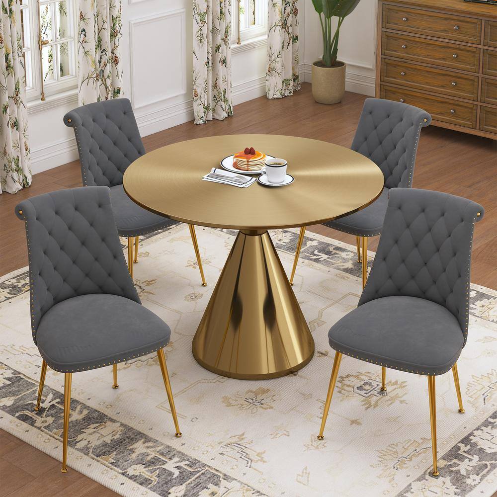 Boyel Living 5Piece Round Gold MDF Top Table Set Seats 4 (4Gray