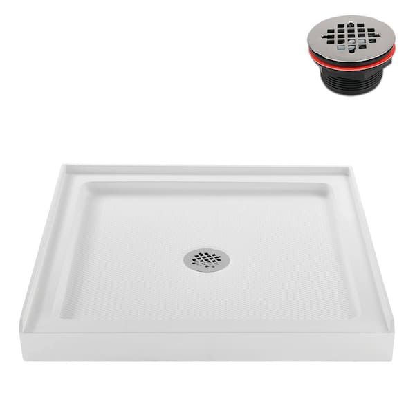 36 in. L x 36 in. W Alcove Acrylic Shower Pan Base in Glossy White with Center Drain, Drain Included