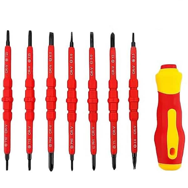 14 in. Shank 40 Bit Red Insulated Magnetic Screwdriver Set Multifunctional Interchangeable Tool Kit 7-Piece