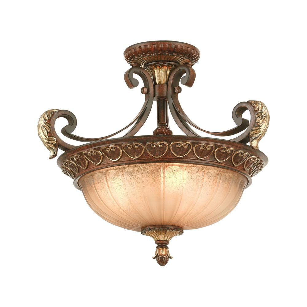 Villa Verona Rustic Art Glass 3-Light Pendant in Bronze and Gold