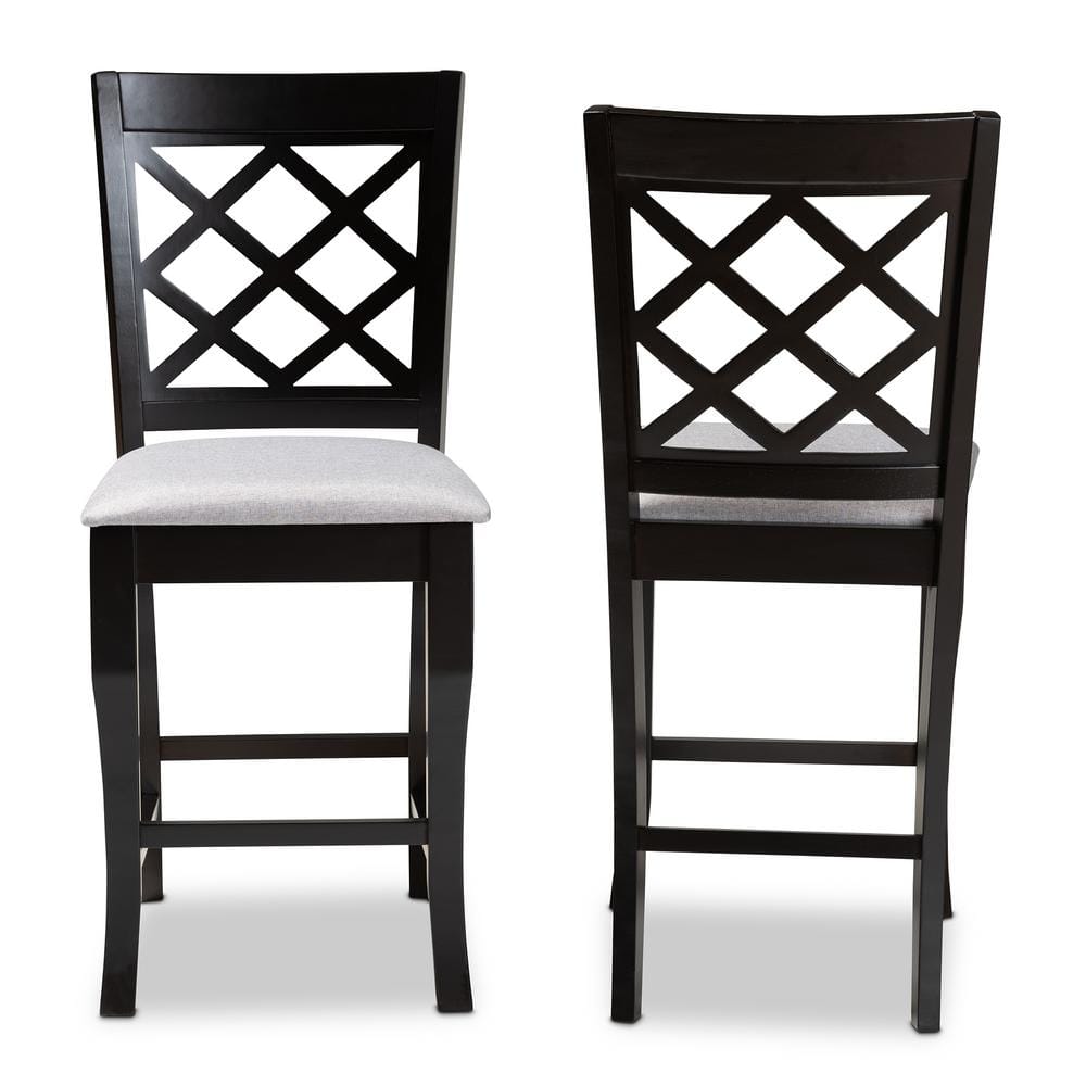 Baxton Studio Alora 43 in. Gray and Espresso Counter Stool (Set of 2