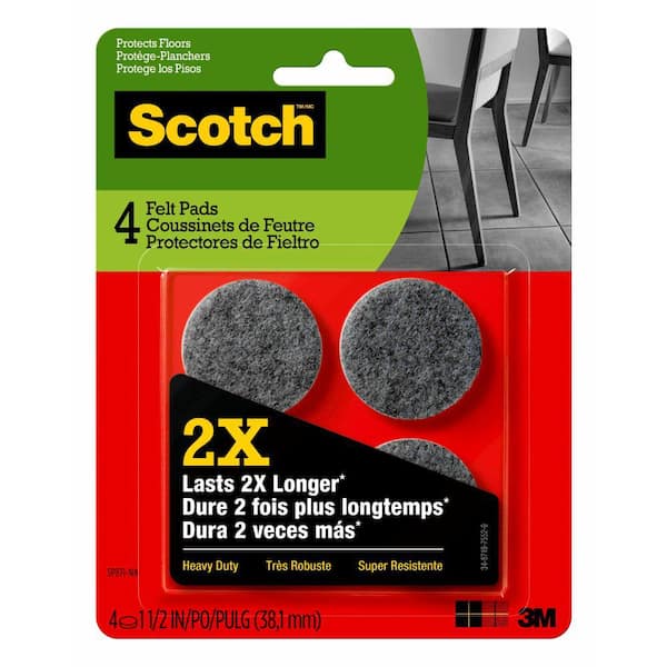 Scotch 1.5 in. Gray Round Heavy Duty Surface Protection Felt Floor Pads (4-Pack)