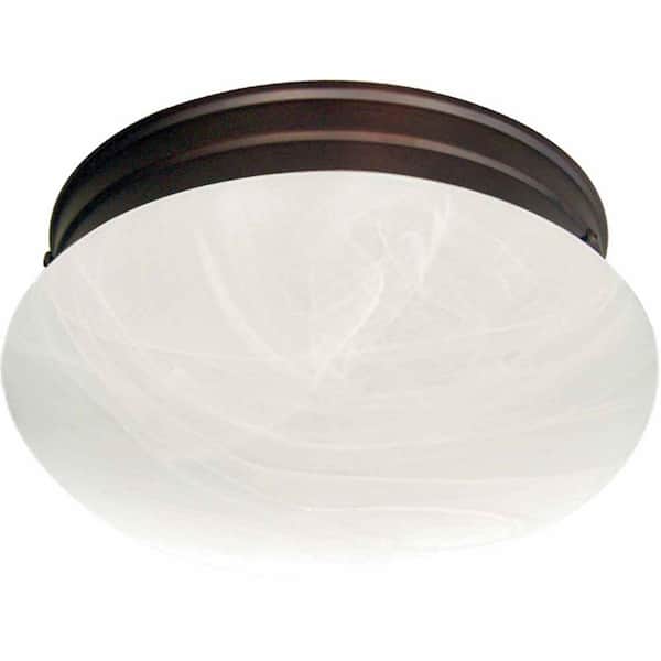 11.5 in. 2-Light Antique Bronze Flush Mount with Alabaster Glass Bowl