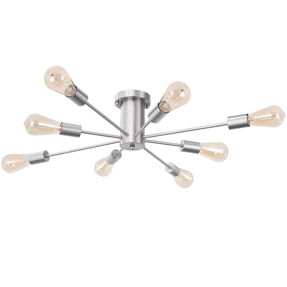 30.07 in. 8-Light Nickel Sputnik Transitional Flush Mount Ceiling Lights