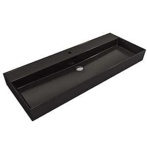 Milano Matte Black 47.75 in. 1-Hole Wall-Mounted Fireclay Rectangular Vessel Sink with Overflow