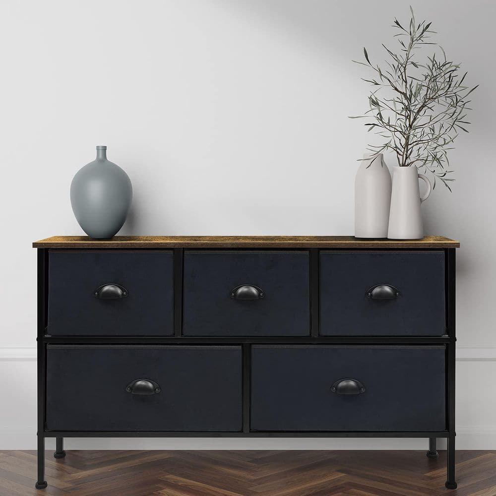 Farmhouse Black 5-Drawer Nursery Dresser with Soft Close