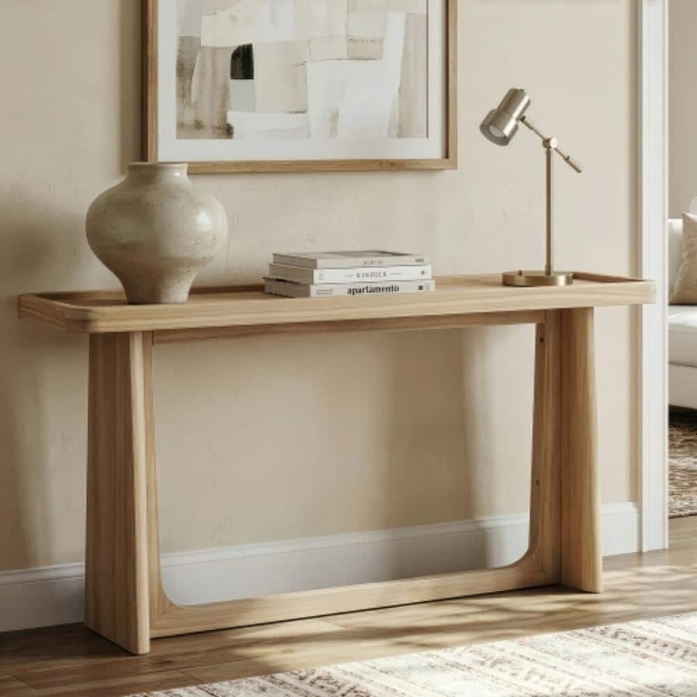 Farmhouse Console Table with Tray Top Design & Solid Wood Frame, Entryway Sofa Table for Living Room, Natural