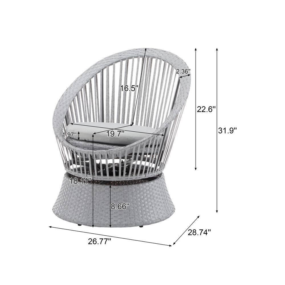 Avalon Light Gray PE Rattan and Iron Outdoor Lounge Chair with Cushions