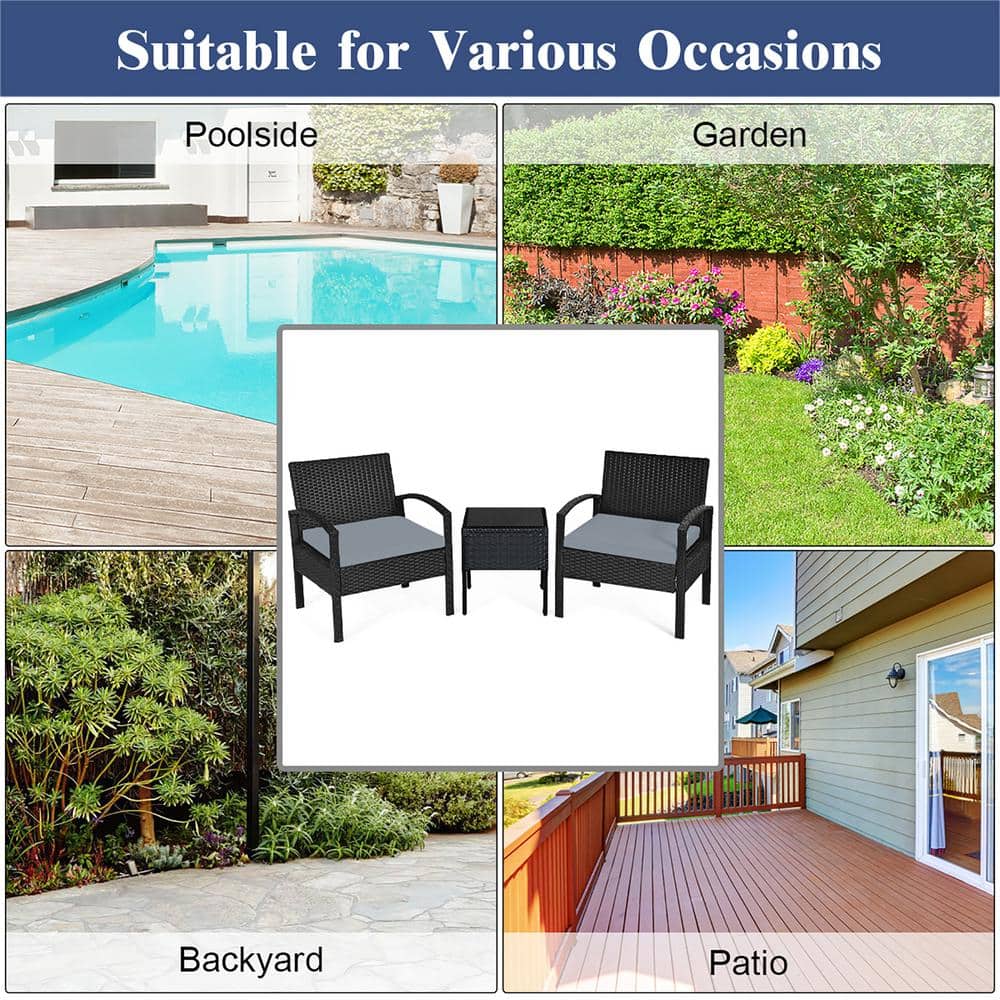 Turquoise 3-Piece Outdoor Wicker Rattan Patio Set