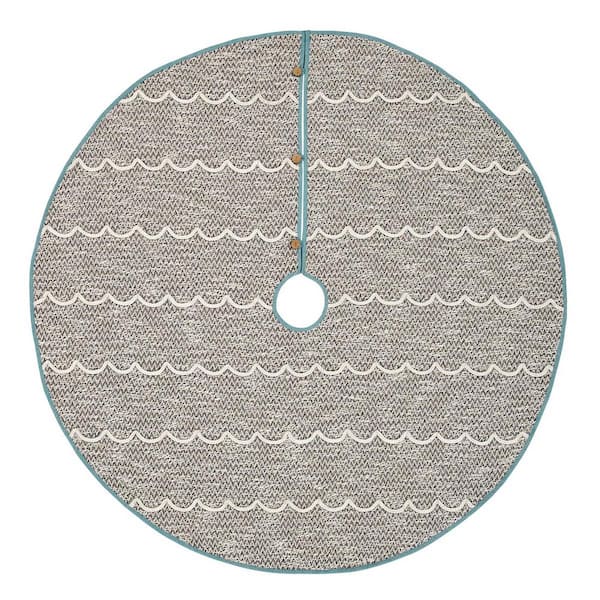 VHC Brands 55 in. Sanbourne Creme White Coastal Christmas Decor Tree Skirt