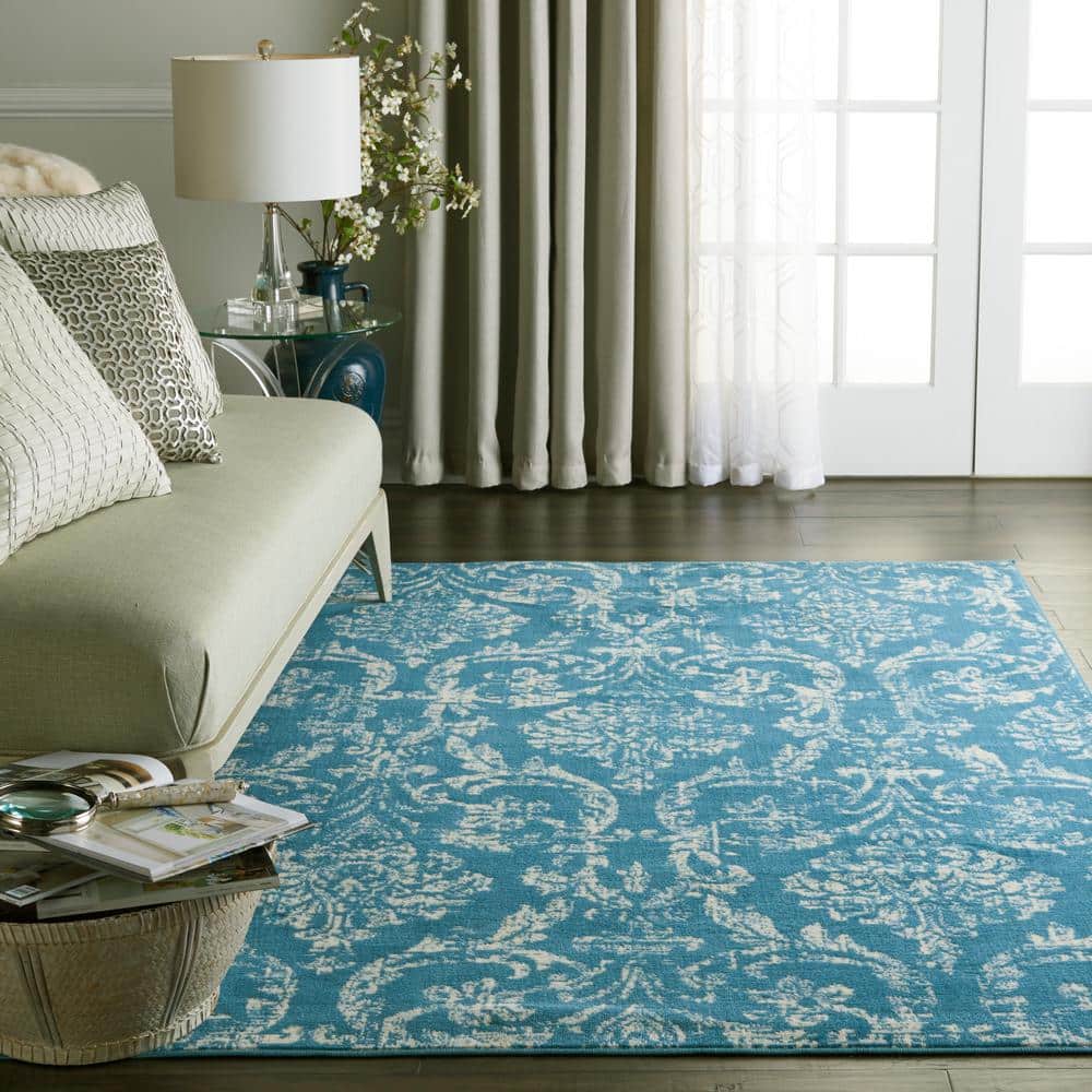 Hand-Knotted Blue Synthetic Rectangular 5' x 7' Area Rug