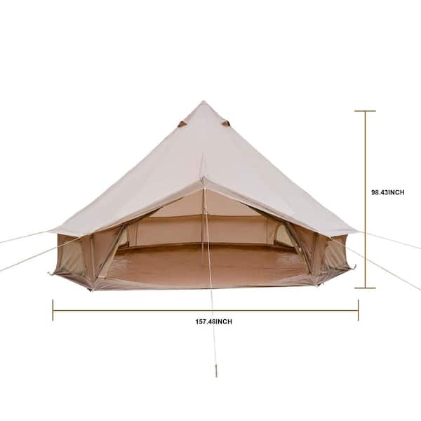 Sudzendf Beige Family Camping Tent with Stove Jack, for 4-8 People