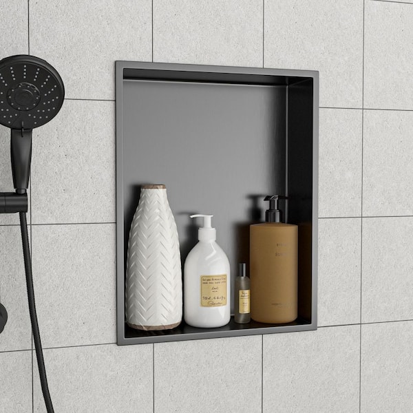 15 in. W x 19 in. H x 3.94 in. D Stainless Steel Shower Niche Set of 1 Piece in Gunmetal Black with Low Profile