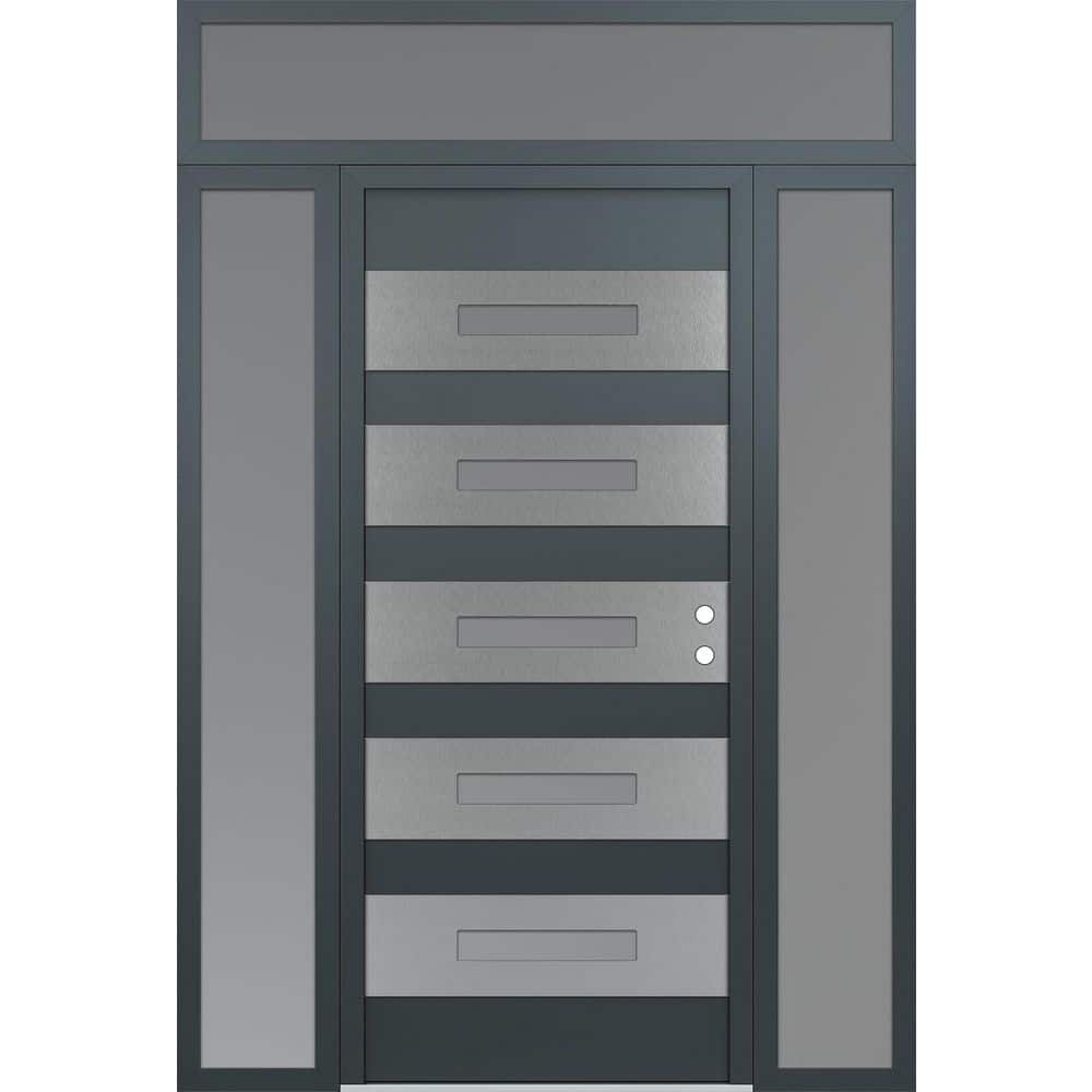 D9 64 in. x 96 in. Silver P Left-Hand/Inswing Frosted Glass Anth/Anth 2 Sidelite Plus Transom Steel Prehung Front Door price history on PriceWatchPro