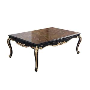 Betria 48 in. Engineered Stone Top, Gold & Black Finish Rectangle Wood Coffee Table with