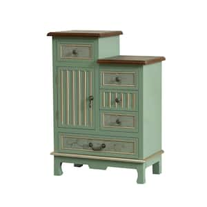 Vintage Green 12 in. W Farmhouse Handcrafted Wood Accent Chest Dresser with 1-Door and 5-Drawer