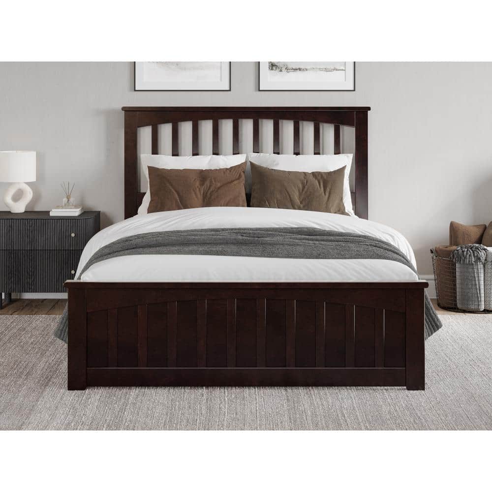 Espresso Full Wood Platform Bed with Slatted Headboard and Footboard