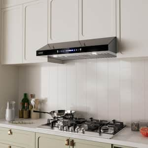 30in. 600 CFM Ducted Under Cabinet Range Hood in Stainless Steel with Black Glass, LED Lights and Touch Control