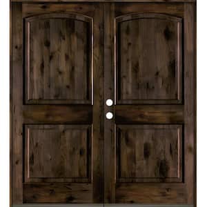 60 in. x 80 in. Knotty Alder 2 Panel Right-Hand/Inswing Black Stain Double Wood Prehung Front Door
