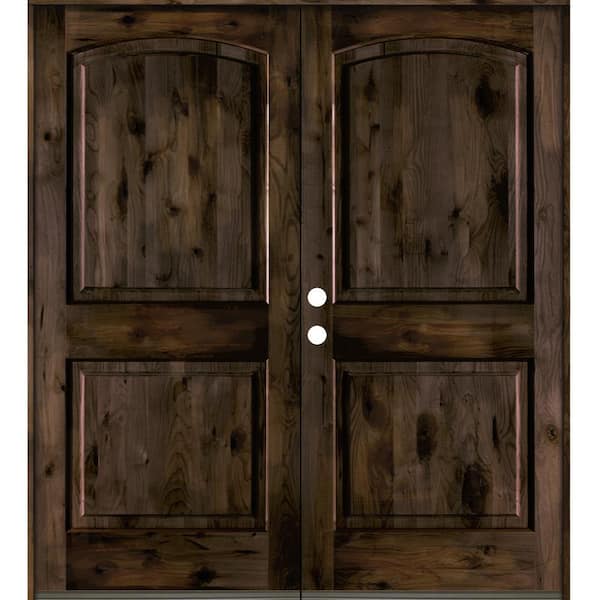 Krosswood Doors 64 in. x 80 in. Knotty Alder 2-Panel Right-Hand/Inswing Black Stain Double Wood Prehung Front Door