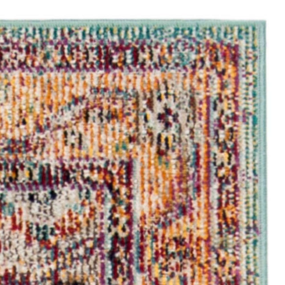 Light Blue and Orange Rectangular Cotton Oriental Rug