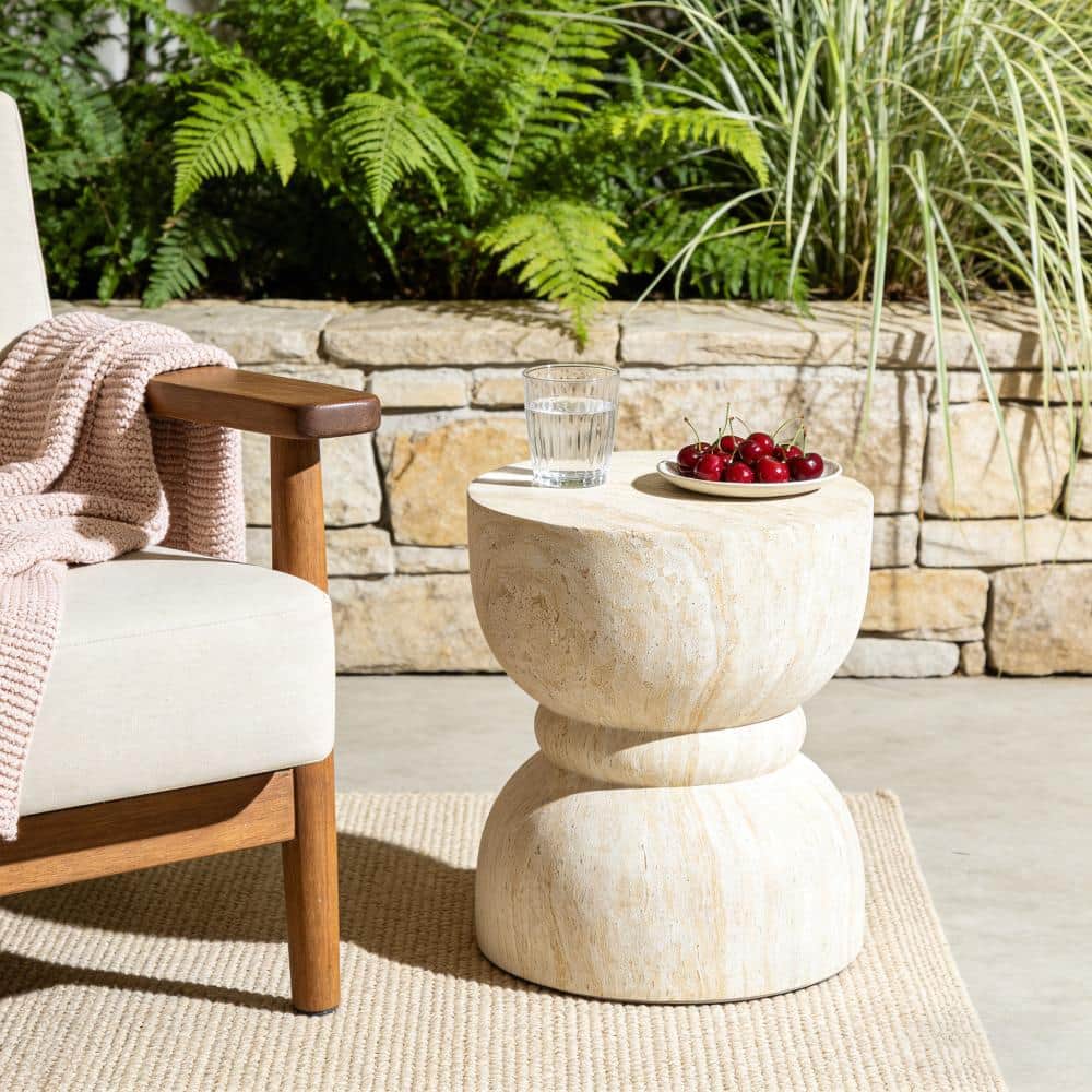 Beige Yellow Concrete Outdoor Side Table with Imitation Natural Stone Texture and Rounded Waist price history on PriceWatchPro