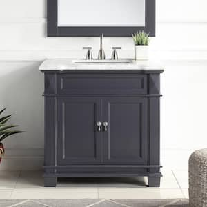 Dorian 36 in. W x 22 in. D x 35.63 in. H Single Sink Freestanding Bath Vanity in Charcoal Gray with Carrara Marble Top