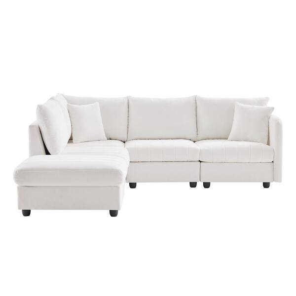 Polibi 89 in. Square Arm Fabric L-Shaped Sofa with Vertical