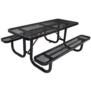 6 ft. Black Rectangular Outdoor Steel Picnic Table Outdoor Dining Table with Umbrella Pole