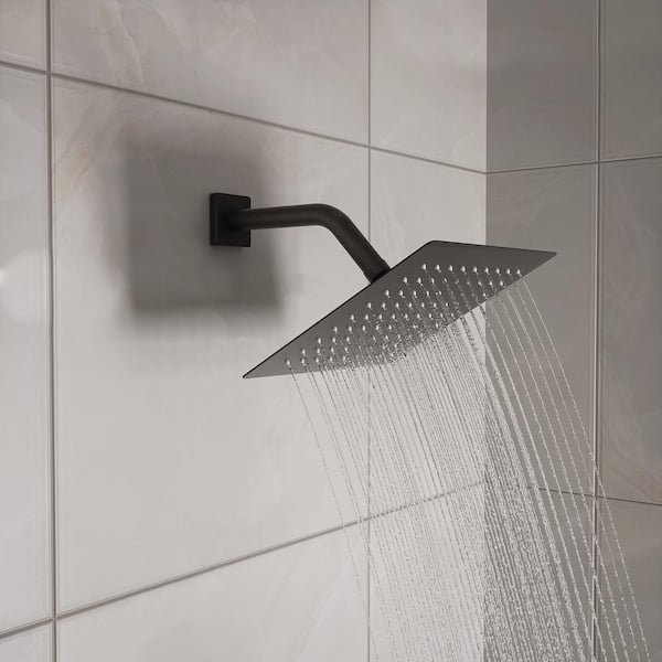 1-Spray Patterns with 1.5 GPM 8 in. Wall Mount Square Fixed Shower Head Adjustable Temperature Flow in Matte Black