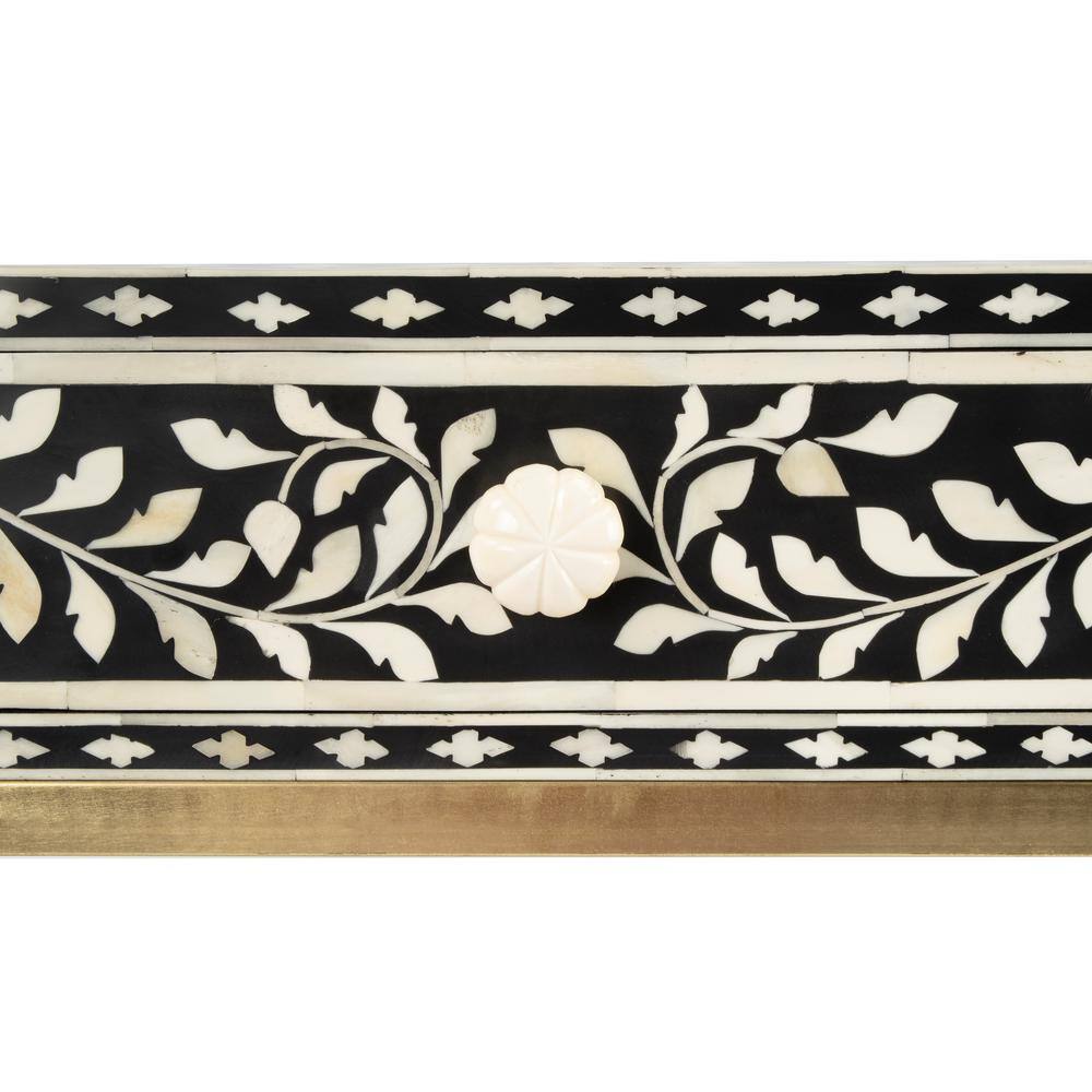 Black Bone Inlay Writing Desk with Drawer, 36"