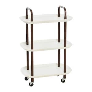 Modern Plastic and Metal 3-Tier Trolley with 4-Locking Casters in White and Brown