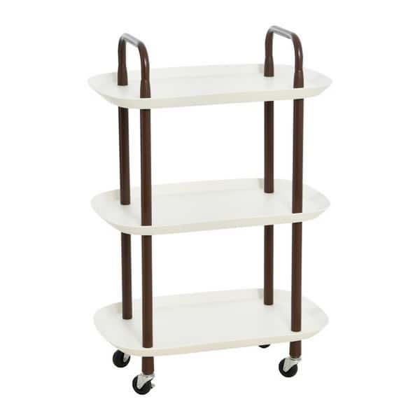 Storied Home Modern Plastic and Metal 3-Tier Trolley with 4-Locking Casters in White and Brown