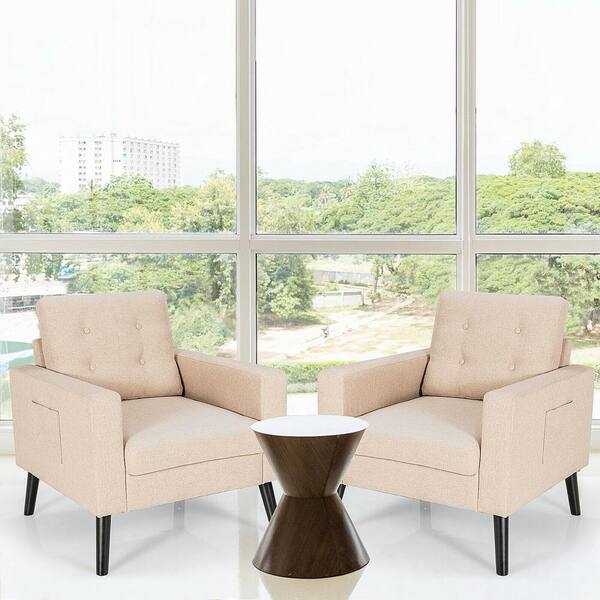 Gymax Set Of 2 Upholstered Accent Chair Single Sofa Armchair W Wooden Legs Beige Gym08339 Gymax Set Of 2 Upholstered Accent Chair, Accent Chair Set Of 2 With Table
